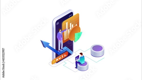 Young Man explaining Business work to his workers. 3D Isometric Expert team for Data Analysis, Business Statistic, Management, Consulting, Marketing. concept.4K Video.