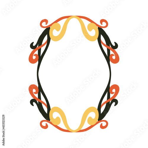 Tree colored oval hand drawn vintage frame decoration. Vector illustration isolated on white background.