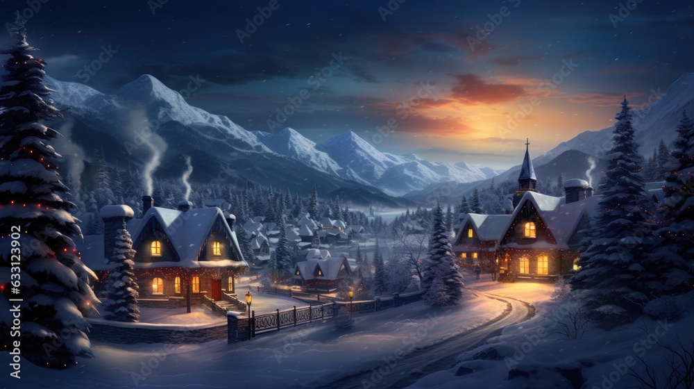 Naklejka premium Christmas Night in the Village