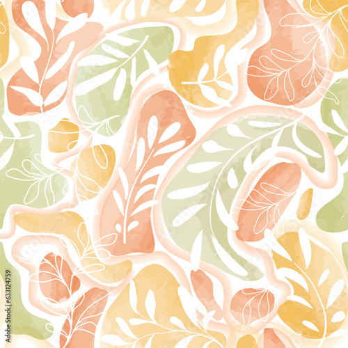 Autumn leaves seamless pattern. Season floral watercolor drawn wallpaper. Fall leaf nature background.
