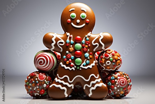 Christmas Sweet holiday magic Christmas Gingerbread man joyfully adorned, powdered sugar wonderland