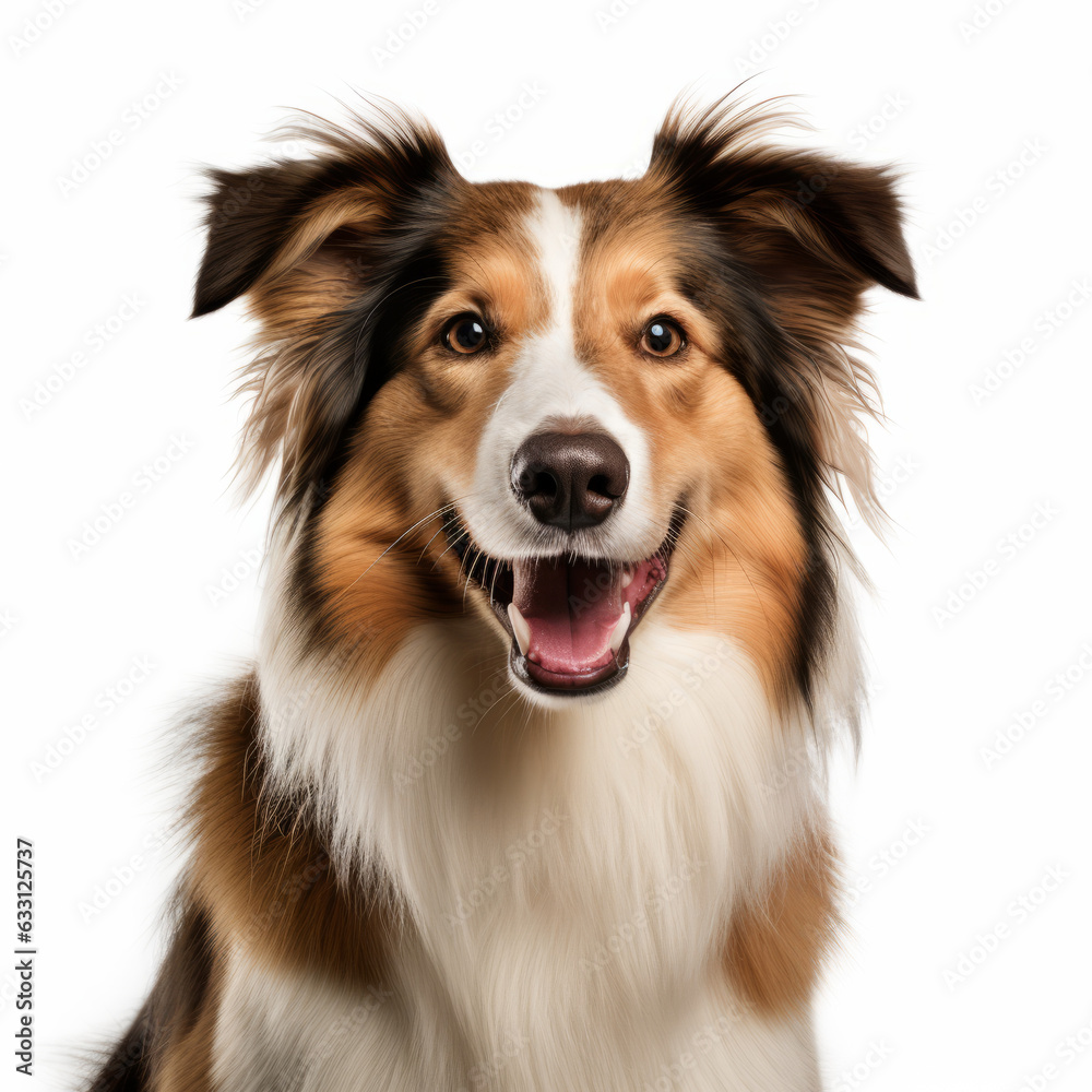 Smiling Collie Dog with White Background - Isolated Portrait Image