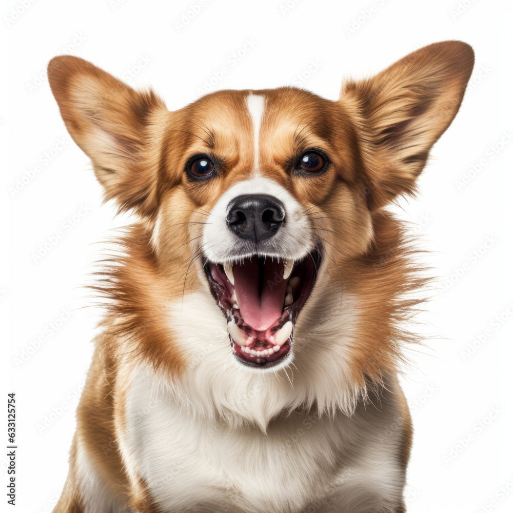 Isolated Portrait of an Angry Pembroke Welsh Corgi Dog with White Background