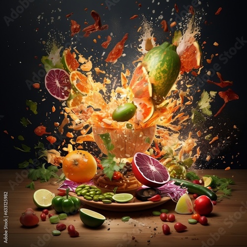Exploding food illustration generative ai