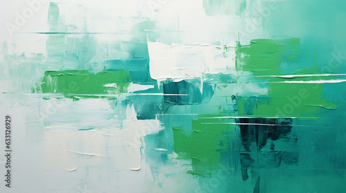 A detailed view capturing the textured and vivid nature of an abstract artwork, characterized by rough yet vibrant green colors. This piece is created using expressive oil brushstr 