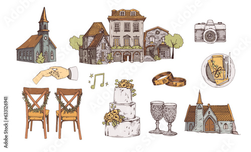 Wedding. Set of hand drawn vector illustrations.