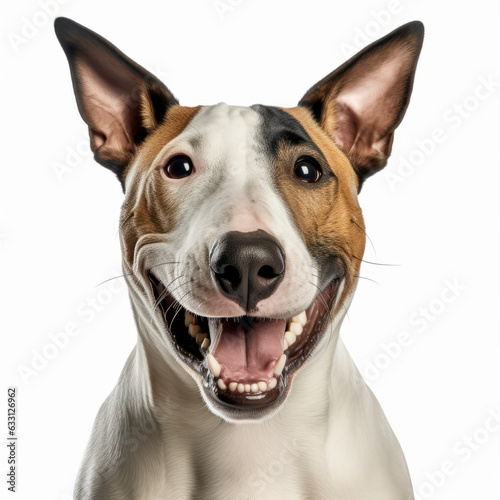 Obraz na płótnie Smiling Bull Terrier Dog with White Background - Isolated Portrait Image