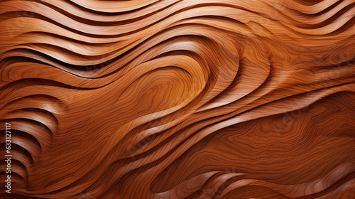 Wood texture backdrop - An abstract representation of a naturally textured brown wooden surface, forming graceful round waves on a wall. This design creates an engaging and visuall 