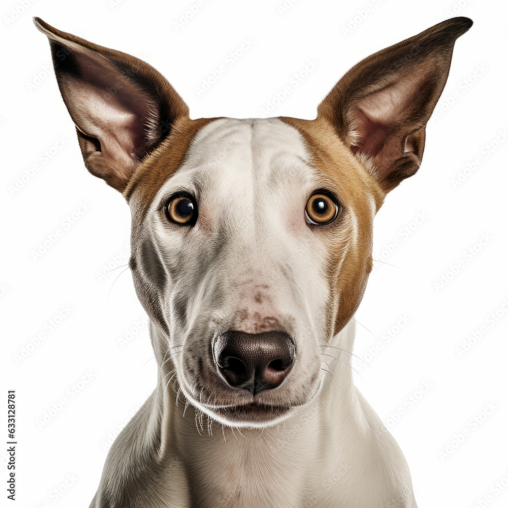 Confused Bull Terrier Dog with Tilted Head on White Background