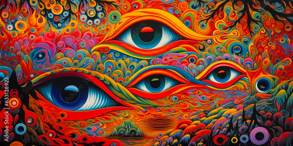 abstract psychedelic dream world background with the all seeing eye of the world, created with Generative AI abstract psychedelic dream world background with the all seeing eye of the world, created with Generative AI