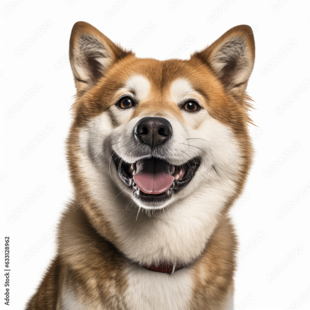 Smiling Akita Dog with White Background - Isolated Portrait Image