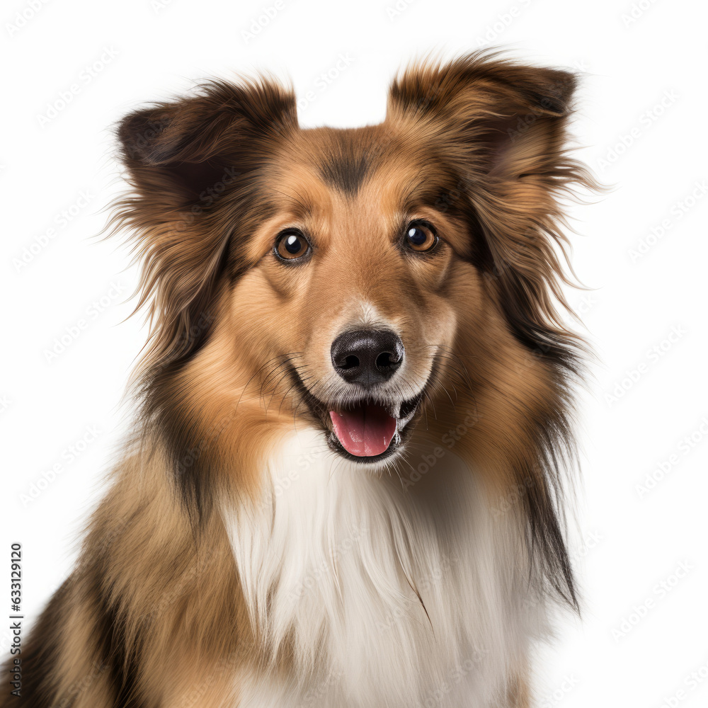 Confused Shetland Sheepdog Dog with Tilted Head on White Background - Isolated Image Confused Shetland Sheepdog Dog with Tilted Head on White Background - Isolated Image