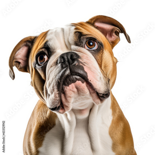 Confused Bulldog Dog with Tilted Head Looking Isolated on White Background © bomoge.pl