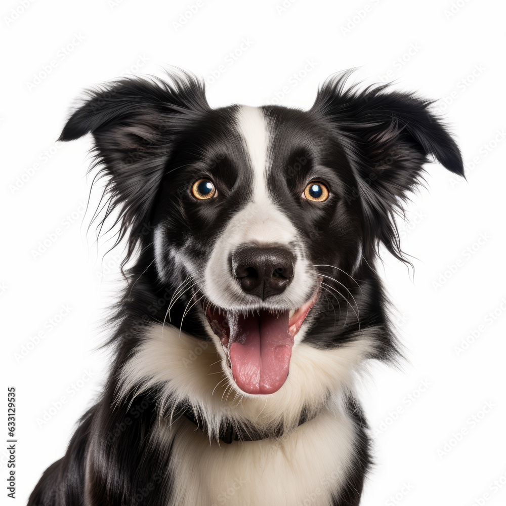 Smiling Border Collie Dog with White Background - Isolated Image