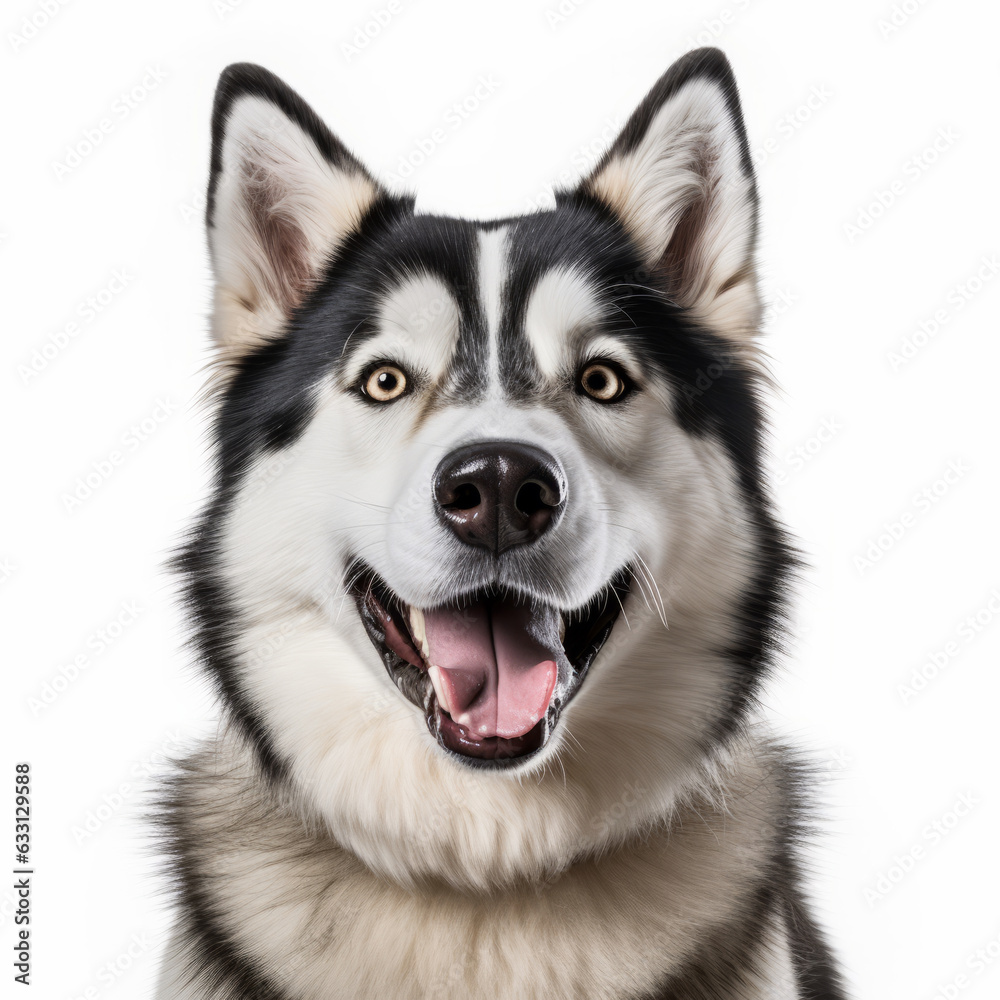 Smiling Siberian Husky Dog with White Background - Isolated Image