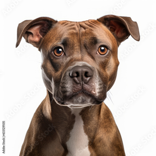 Isolated Staffordshire Bull Terrier Dog with White Background - Expressing Visible Sadness photo