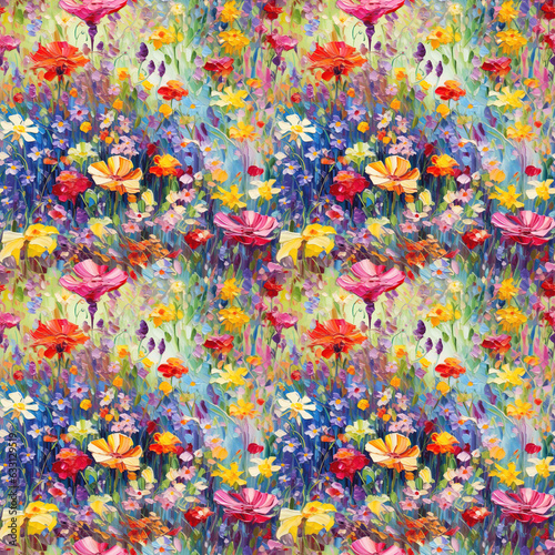 oil painting colorful summer sea of flower seamless