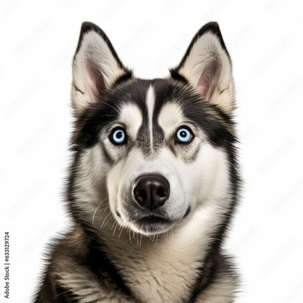 Isolated Siberian Husky Dog with Tilted Head on White Background