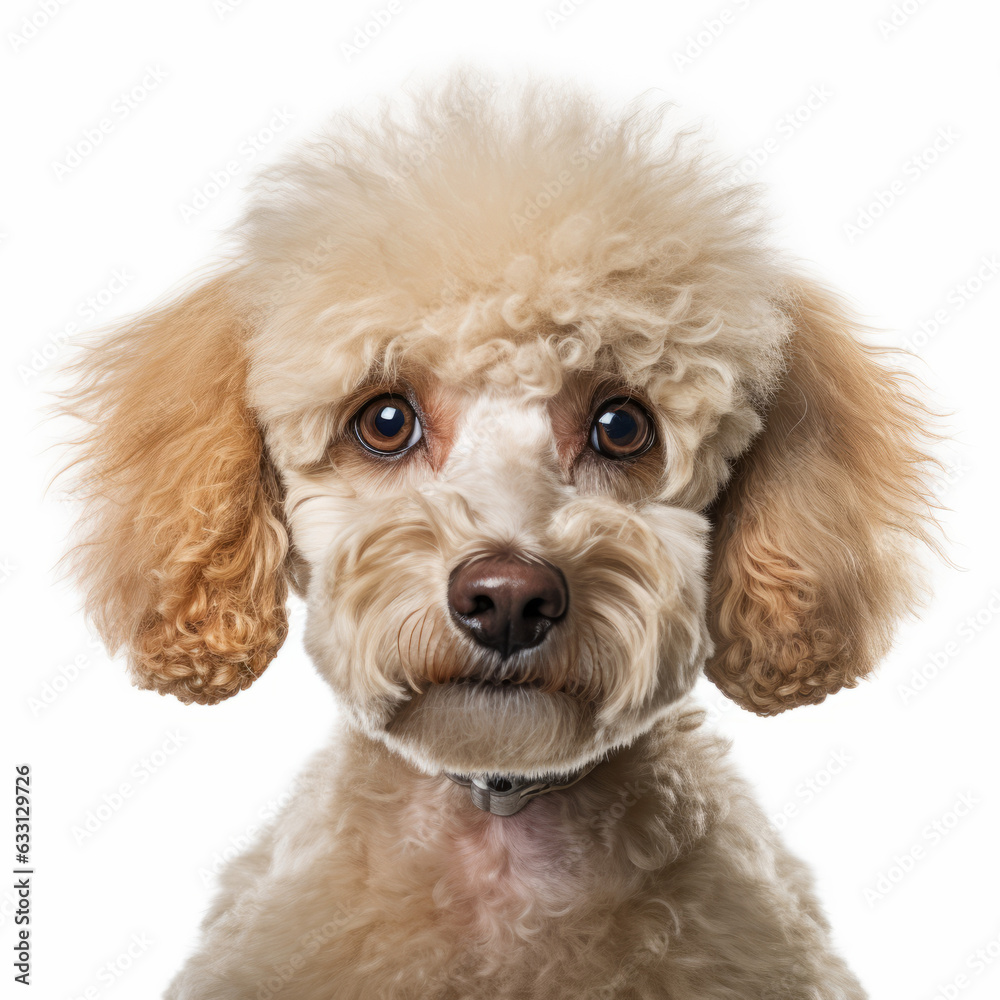 Isolated Portrait of Confused Poodle Dog with Tilted Head on White Background