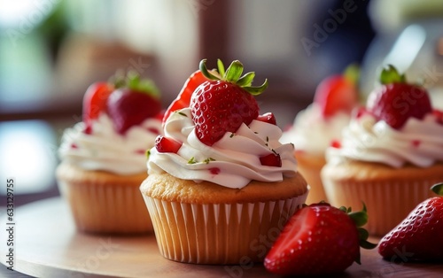 Strawberry cupcake  Generative AI illustrations