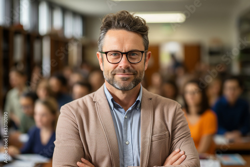 Portrait of smiling teacher in class at elementary school