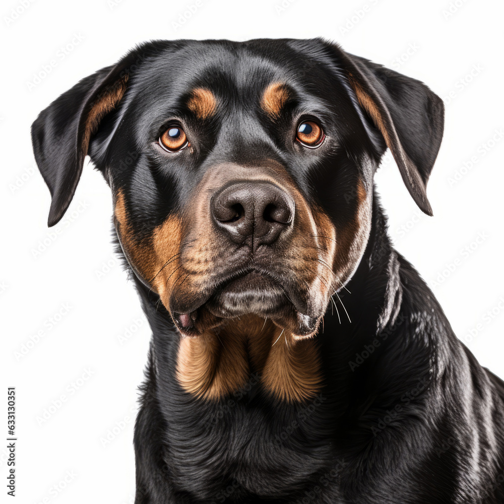 Isolated Rottweiler Dog with Visibly Sad Expression on White Background Isolated Rottweiler Dog with Visibly Sad Expression on White Background