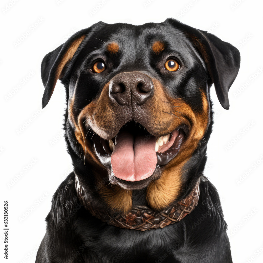 Smiling Rottweiler Dog with White Background - Isolated Image