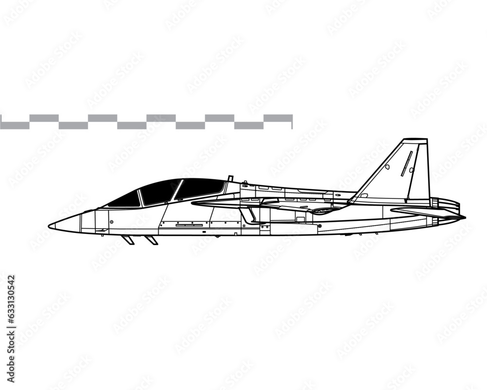Boeing Saab T-7A Red Hawk. Boeing T-X. Vector drawing of supersonic advanced trainer aircraft. Side view. Image for illustration and infographics.