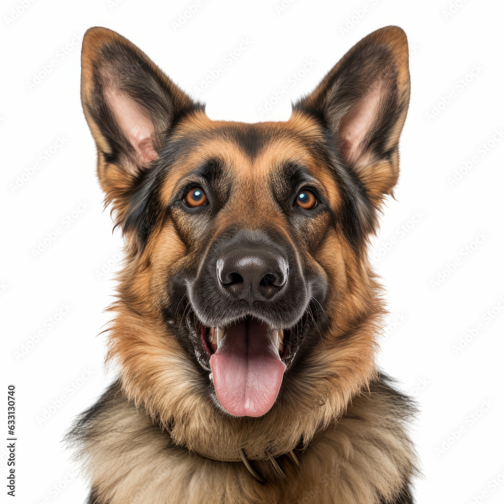 Isolated German Shepherd Dog with a Happy Smiling Expression on White Background