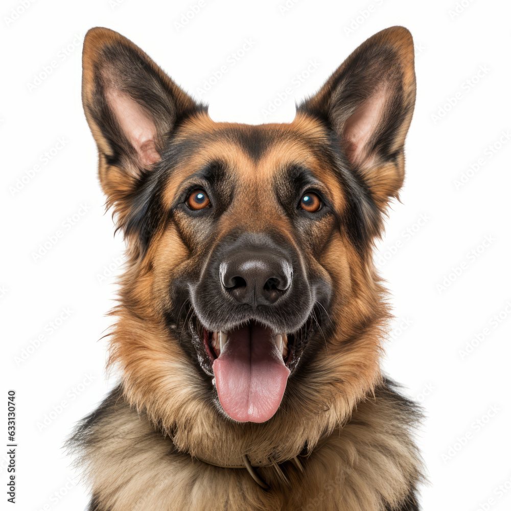 Isolated German Shepherd Dog with a Happy Smiling Expression on White Background Isolated German Shepherd Dog with a Happy Smiling Expression on White Background