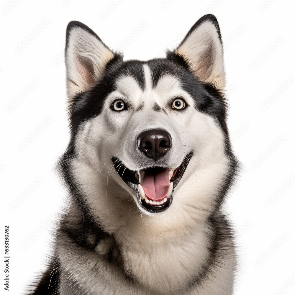 Smiling Siberian Husky Dog with White Background - Isolated Image