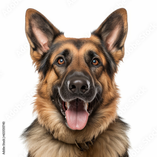 Isolated German Shepherd Dog with a Happy Smiling Expression on White Background