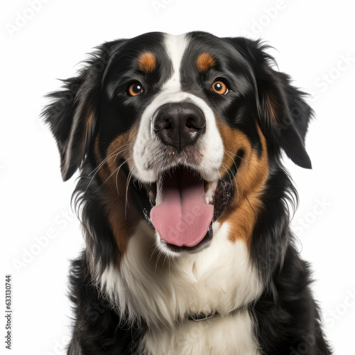 Smiling Bernese Mountain Dog with White Background - Isolated Portrait Image