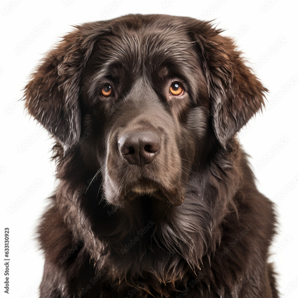 Isolated Portrait of a Visibly Sad Newfoundland Dog with White Background Isolated Portrait of a Visibly Sad Newfoundland Dog with White Background