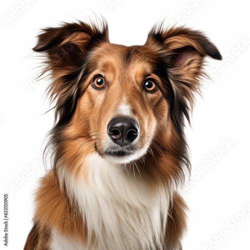 Isolated Collie Dog Portrait with Tilted Head on White Background