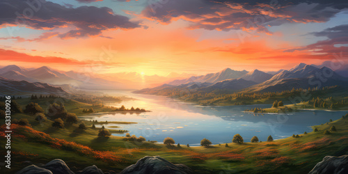 Tranquil Horizons Peaceful Rolling Hills and Calm Lake, Peaceful Landscape. Generative AI