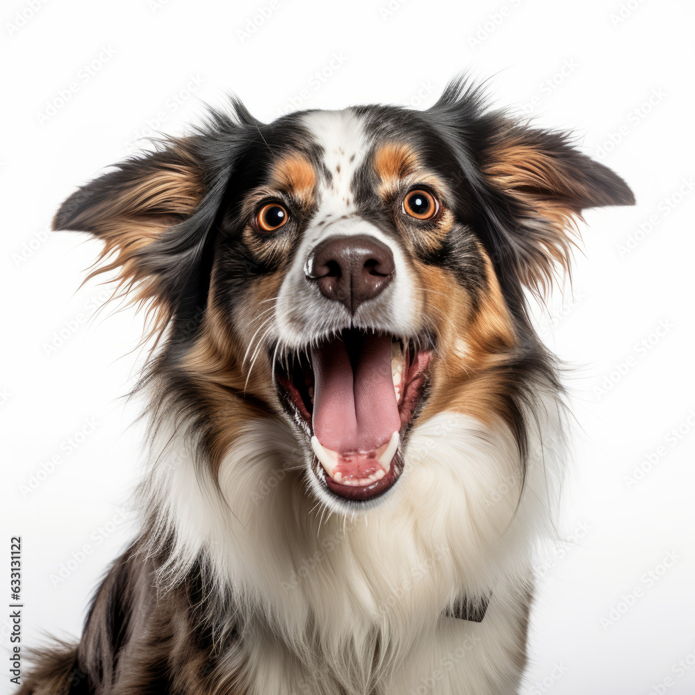 Isolated Australian Shepherd Dog with White Background: Angry, Growling, Aggressive