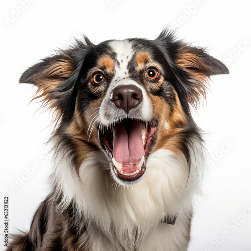 Isolated Australian Shepherd Dog with White Background: Angry, Growling, Aggressive © bomoge.pl
