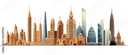 United Arab Emirates Landmarks Skyline Silhouette Style, Colorful, Cityscape, Travel and Tourist Attraction - Generative AI