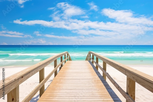 Destin, Florida showcases a charming boardwalk that offers a stunning perspective of a beach house and the vast expanse of the ocean Fototapet