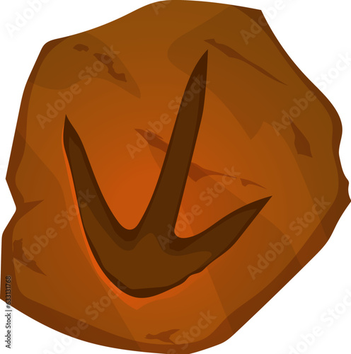 Ancient dinosaur footprint, archeology paw fossil. Jurassic monster claws, paleontology science footprint, prehistory reptile foot ground trace or ancient animal step archeology stone vector imprint