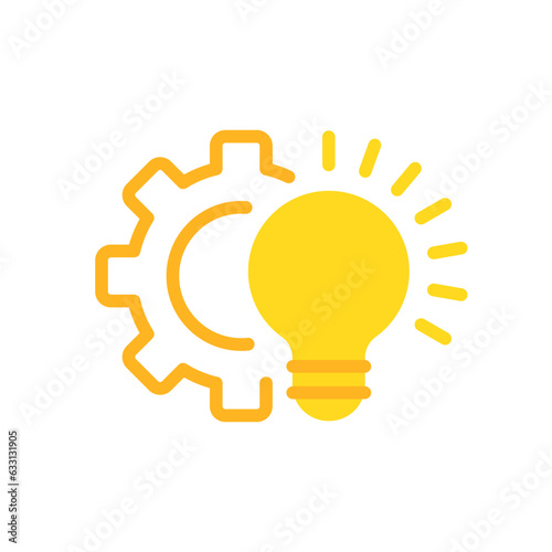 yellow light bulb with gear like tech laboratory