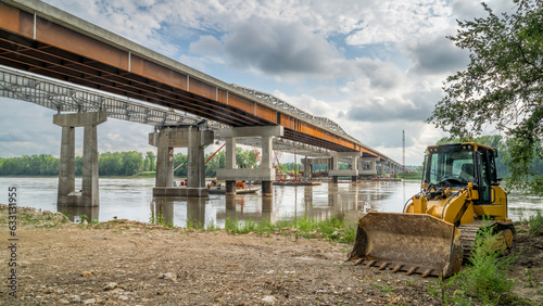 bridge construction over Missouri River near Rocheport in Missouri as seen from Katy Trail photo