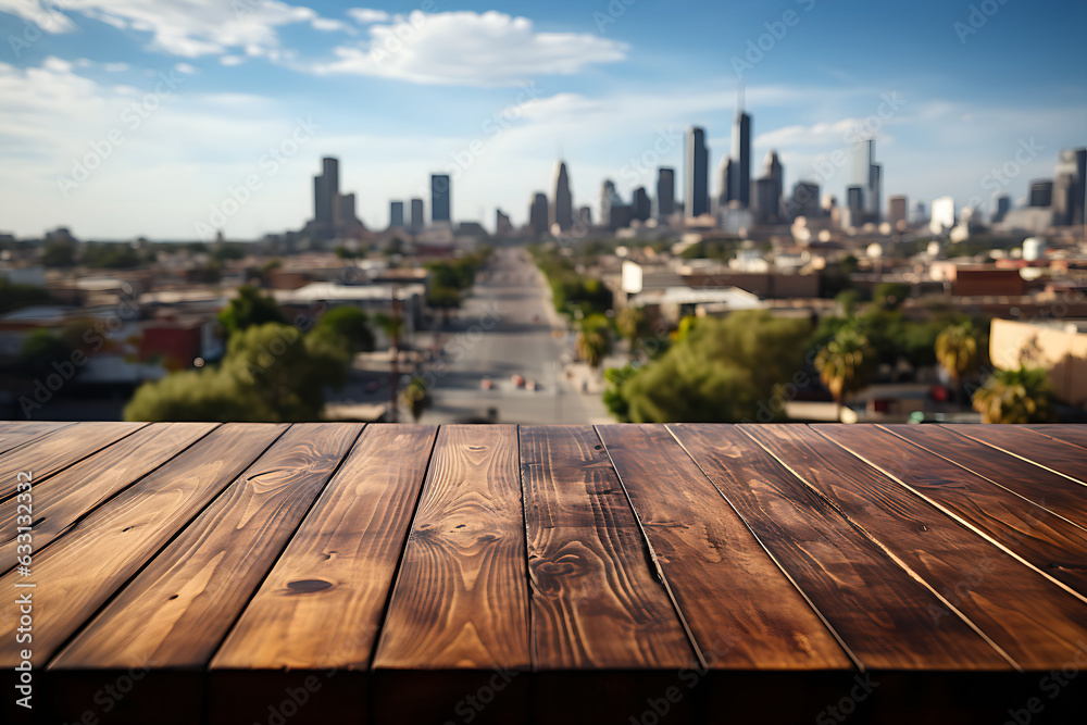 Empty table with blur background of mexican, latin american city Empty table with blur background of mexican, latin american city