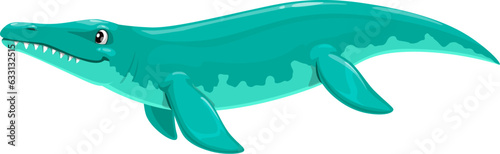 Kronosaurus dinosaur funny cartoon character. Prehistoric ocean reptile, paleontology sea dinosaur or Jurassic era underwater animal vector personage. Extinct marine lizard, Kronosaurus cute character