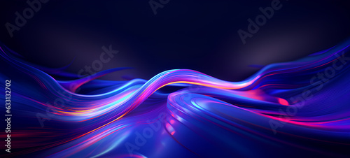 Holographic Neon Fluid Waves Dark Background, abstract background with waves, Generative AI