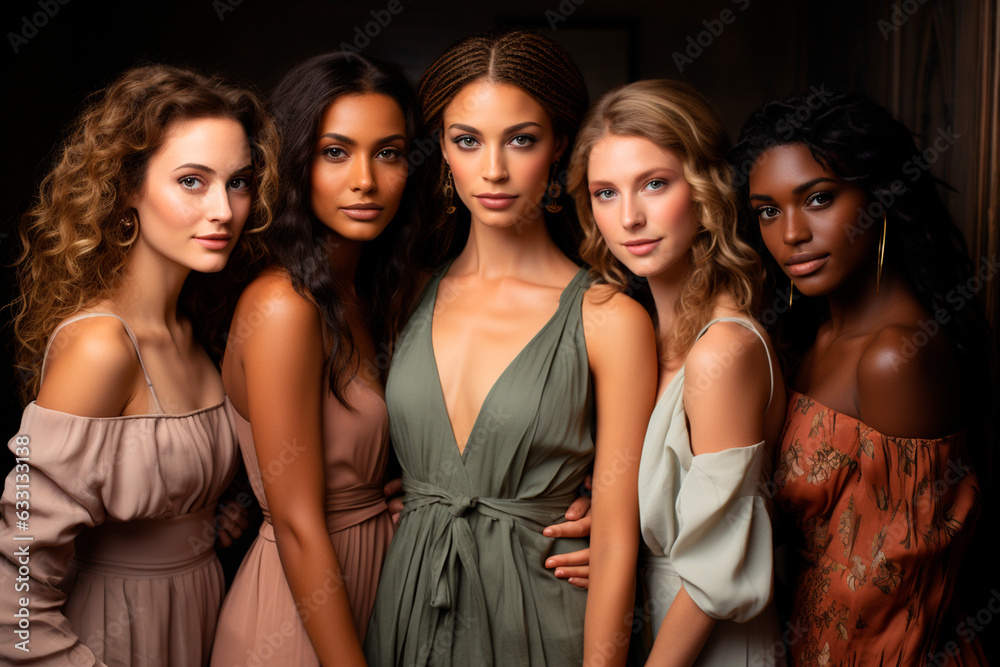 beautiful multiethnic female models in studio