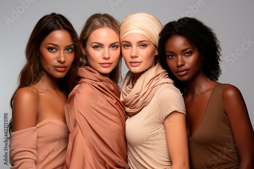 beautiful multiethnic female models in studio