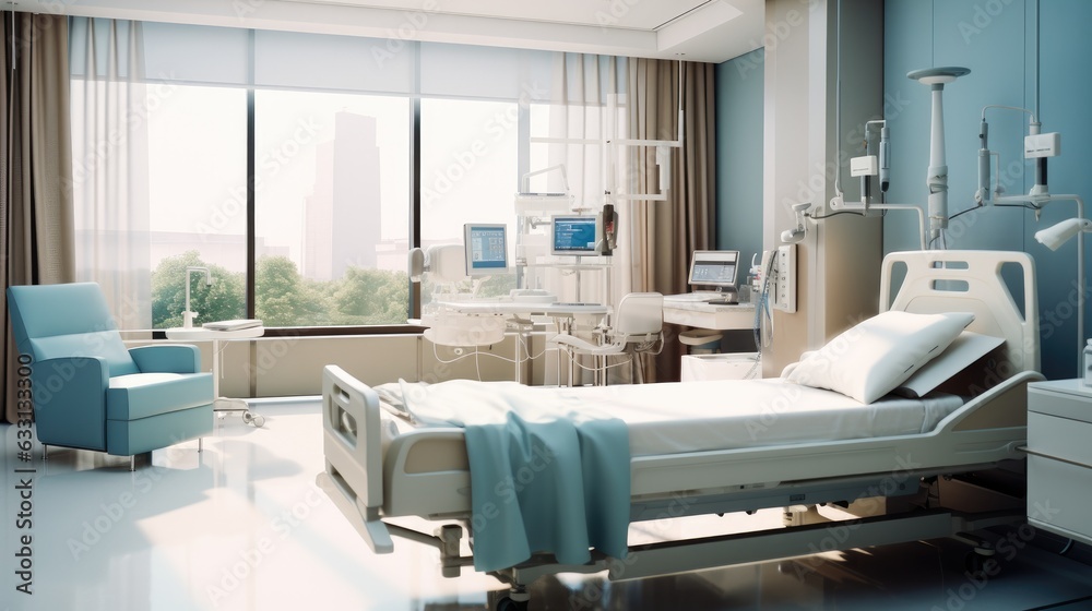 A modern hospital room concept. A modern hospital room concept.