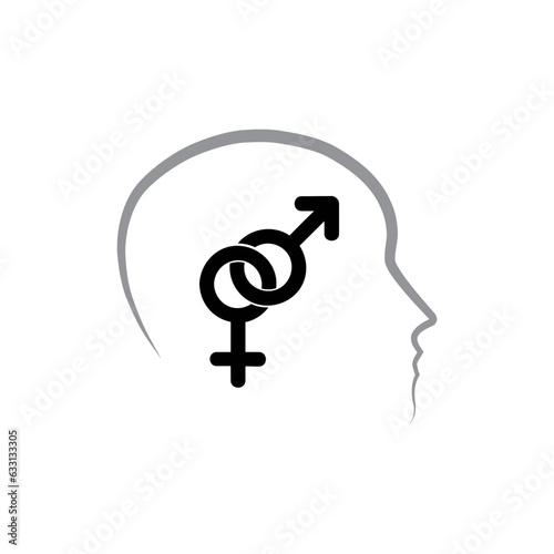 male and female sex symbols inside human head , vector illustration